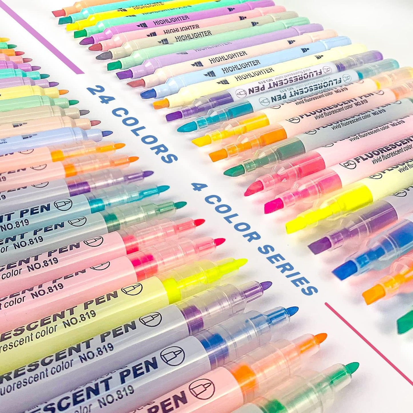 EooUooIP Highlighters, 24 Assorted Colors Highlighters Pens, Broad and Fine Tips Pastel Highlighter Marker Pens, Bible Highlighters No Bleed for Journaling, Students School Office Stationery