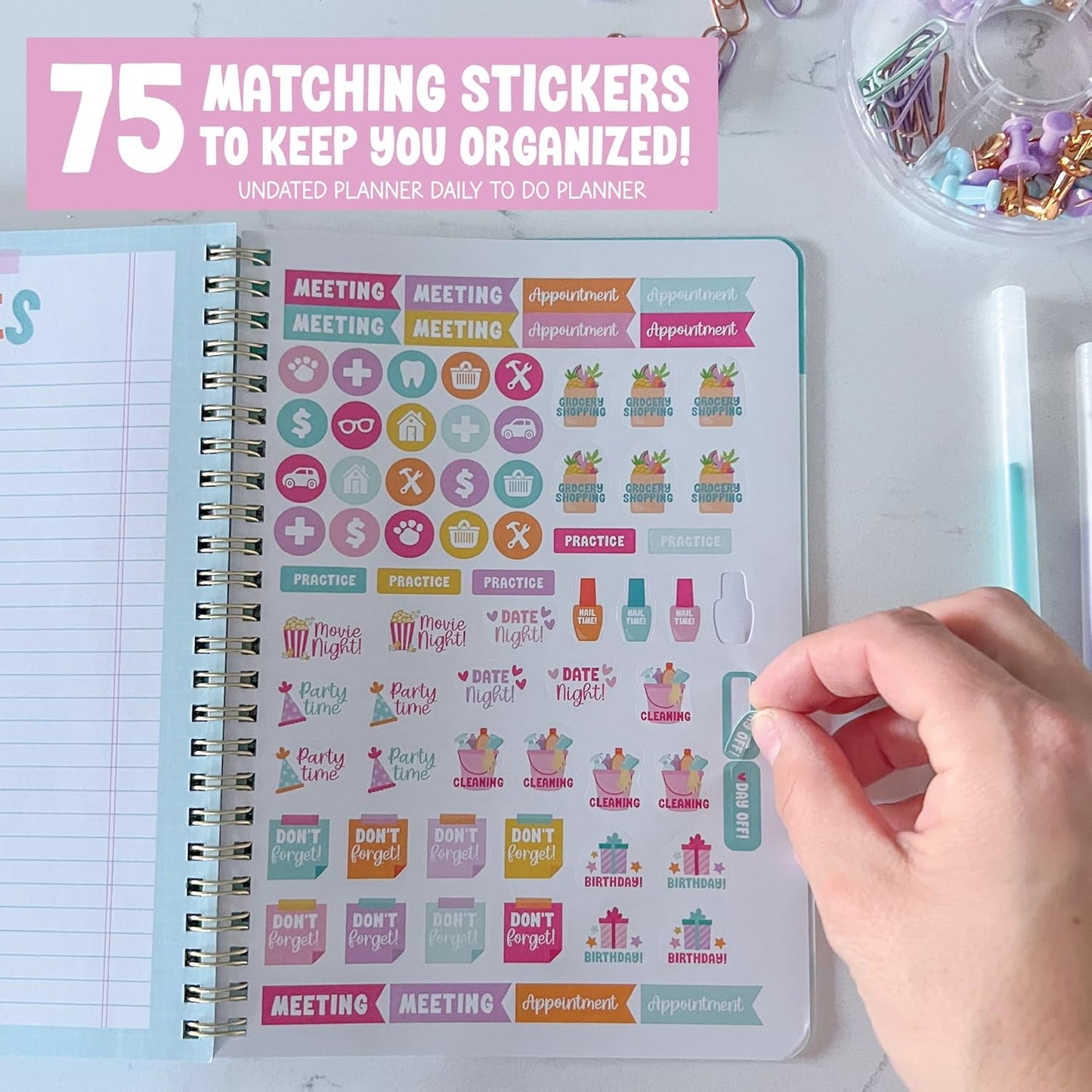 Undated Daily Planner Notebook - Undated Planner Notebooks, Daily To Do List Planners, To Do List Notebook for Work Organization, Day Schedule Planners for Kids and Adults