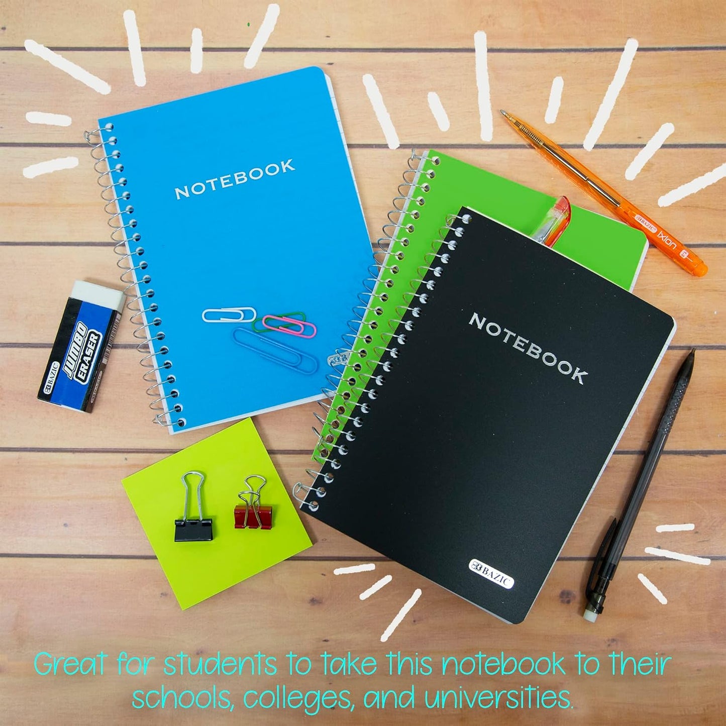 BAZIC Products Composition Notebook 100 Sheet 5" x 7" Poly Cover Spiral Notebook, Writing Journal Notebook Mini Pocket Notebooks Assorted Color, 36-Pack