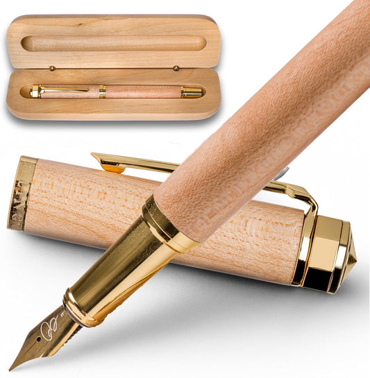 Ellington Pens Luxury Wood Fountain Pen Set – Extra Fine Nib - Includes 6 Ink Cartridges, Wooden Pen Gift Box, Ink Converter - Wood Pen For Writing, Calligraphy, Journaling, Drawing (Maple Harmony)