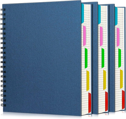 EUSOAR 5 Subject Notebook College Ruled, 3pcs A4 11" x8-1/2 Spiral Writing Pad, Thick Hardcover, 100GSM 120Sheets/ 240Pages of Lined Paper, for School, Home Supplies, Office and Business, Royal Blue
