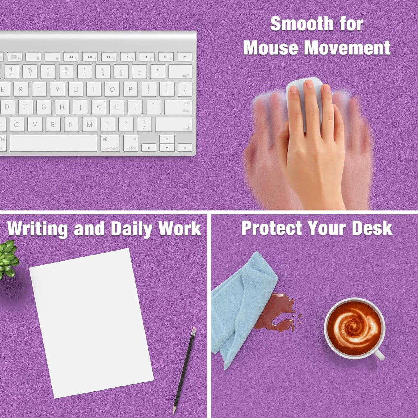 Hsurbtra Desk Pad, 35.5" x 17" PU Leather Desk Mat, XXL Extended Mouse Pad, Waterproof Desktop Blotter Protector, Non-Slip Ultra Thin Large Laptop Keyboard Writing Mat for Office Home, Purple