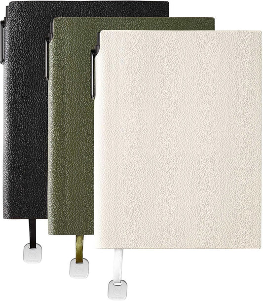 Lined Journal Notebook for Women A5 Softcover PU Leather Journals for Writing 160 Pages Daily Journaling College Ruled Notebooks for Work School Note Taking, Business 6.38'' X 8.28'' (3pack-White/Army Green/Black)