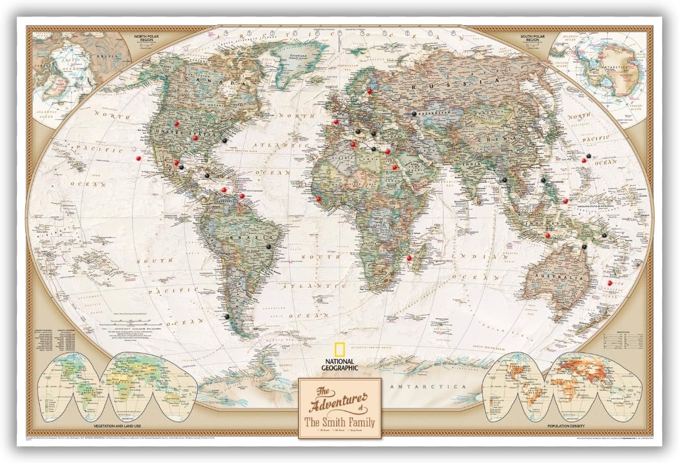 Personalized Canvas Rolled Poster World Map Wall Art with Pins – Large 24" x 36" Executive Map of the World – Push Pin Travel Decor for Home or Office