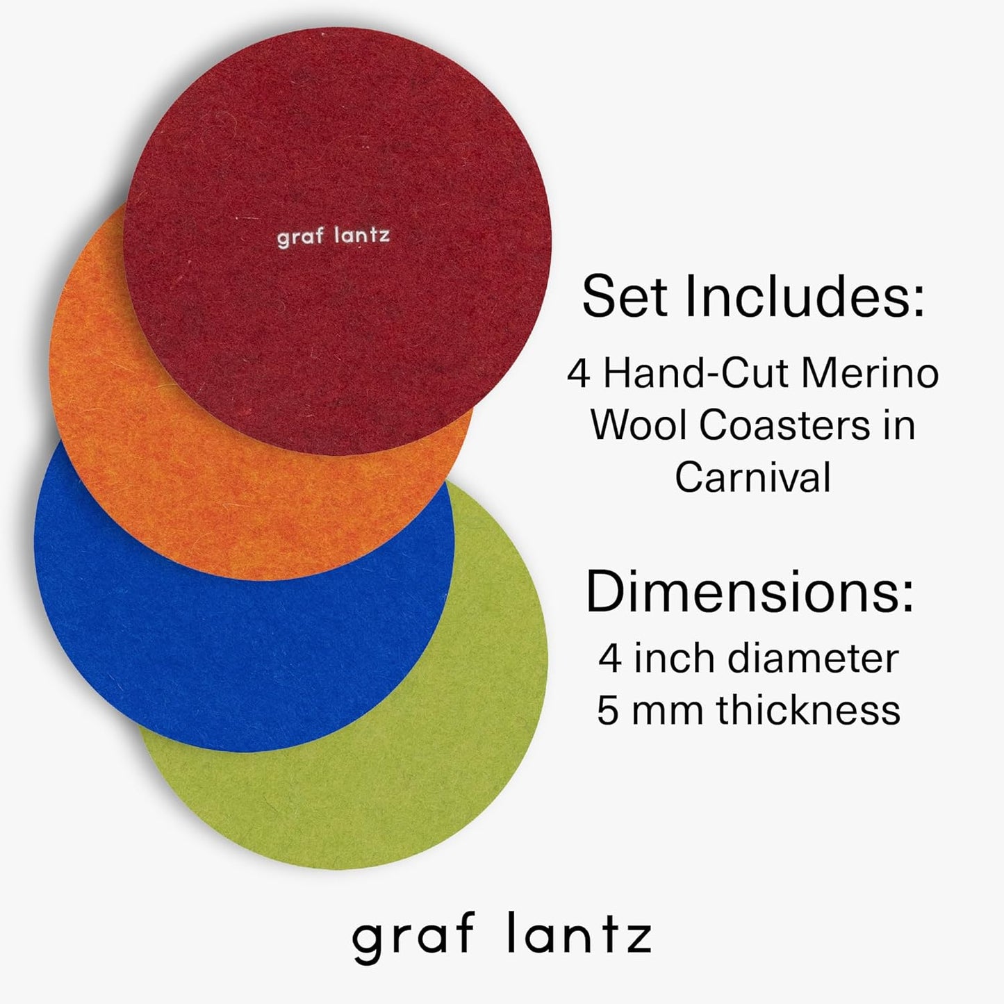 Graf Lantz - Bierfilzl Merino Wool Round Coasters Set of 4 - Carnival (4"x4"x5mm) - Absorbs 30% of Weight - Natural German Wool - Heat Resistant, Sustainable, Reusable - Home Decor