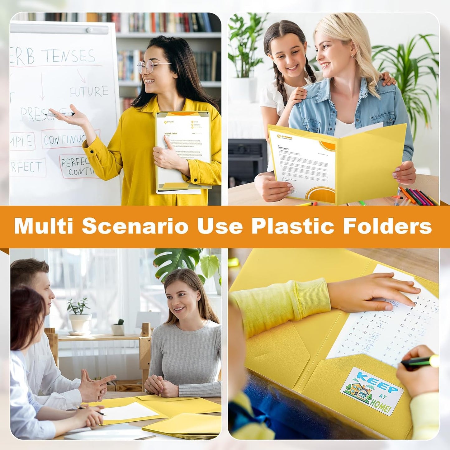 Henoyso 24 Set Parent Teacher Communication Folder with Clear Front Pocket Take Home Heavy Duty 2 Pocket Homework Folder for Student with School and Home Stickers, 12 x 9.45 Inch(Yellow)