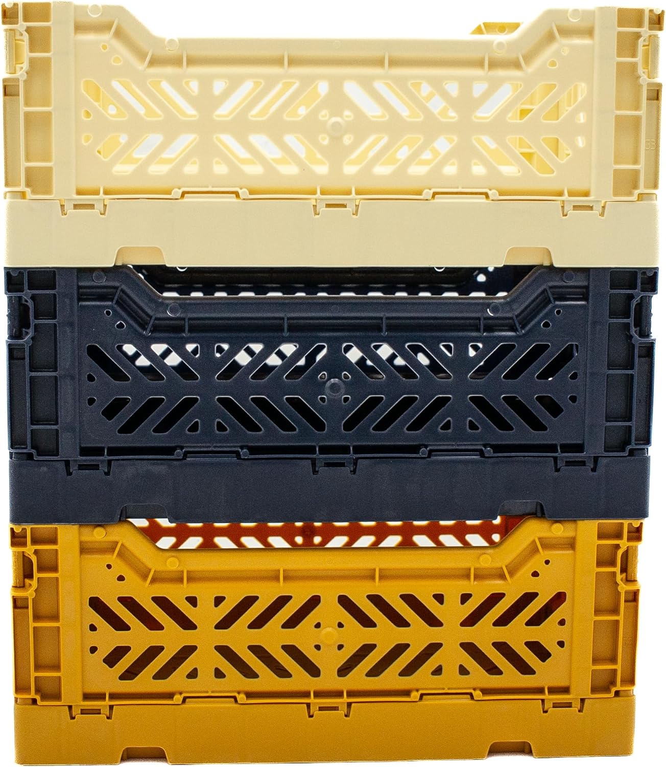 Collapsible Storage Box, Foldable Crate Organizer Bin with Handle, Stackable Crates for Home Organization (Cream-Navy-Mustard, 4L -3-Pack)