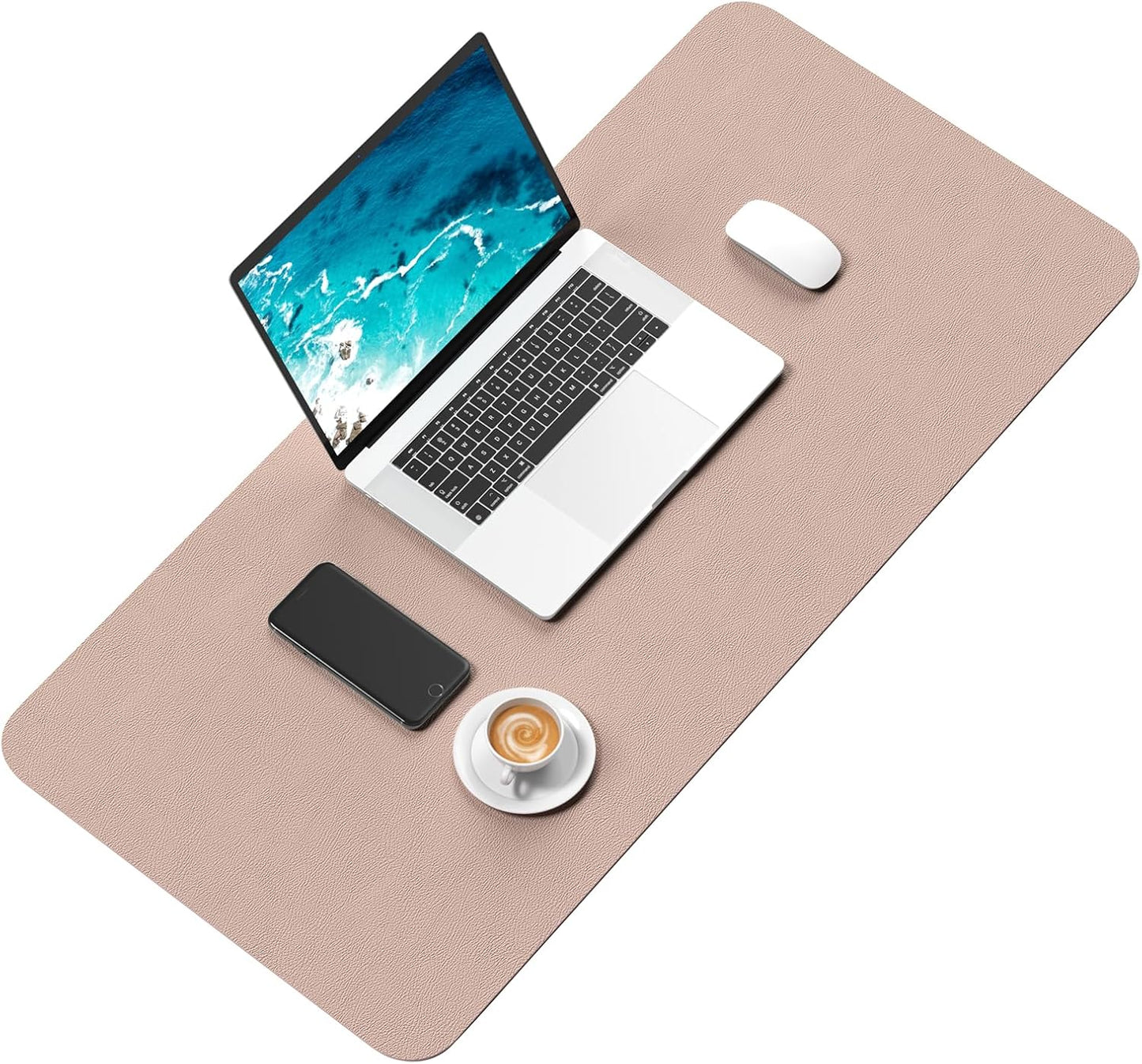 Hsurbtra Desk Pad, 30" x 14" PU Leather Desk Mat, XL Extended Mouse Pad, Waterproof Desktop Blotter Protector, Non-Slip Ultra Thin Large Laptop Keyboard Writing Mat for Office Home, Beige Apricot