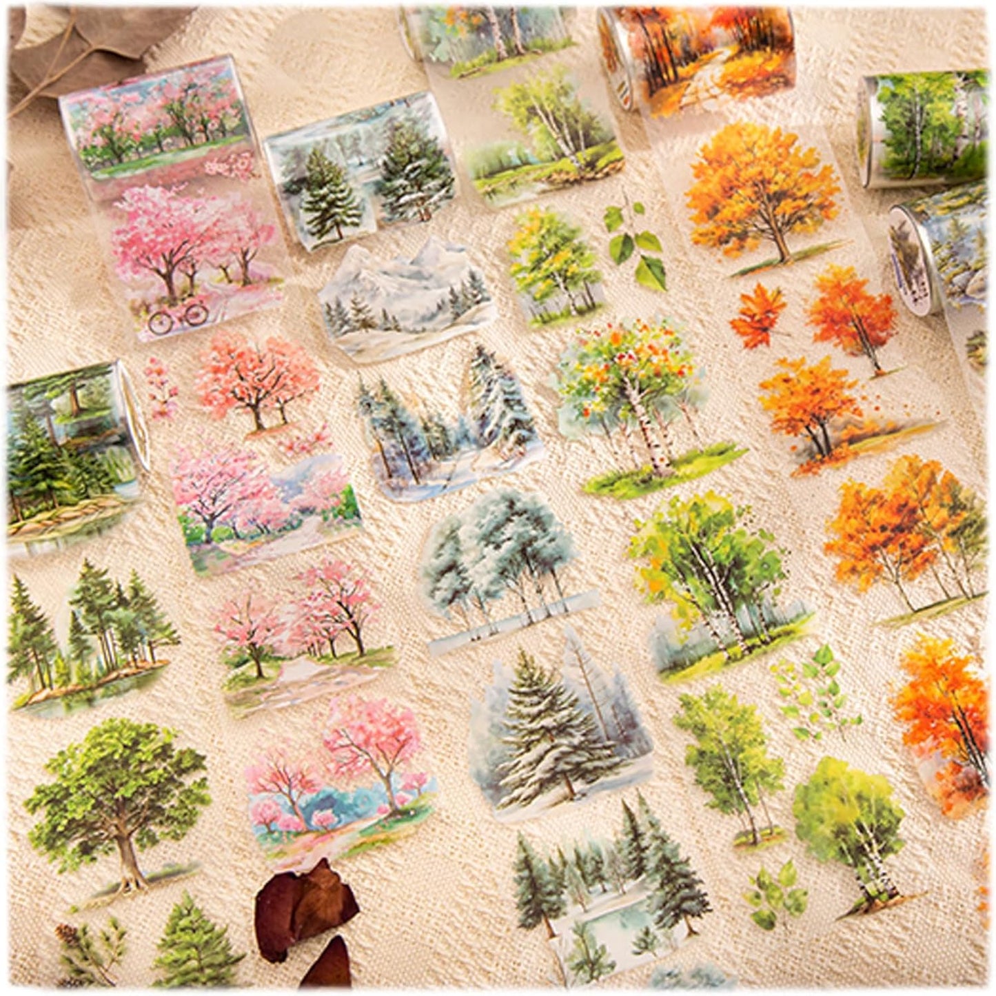 Scrapbook Nature Stickers Set,6 Rolls PET Plant Tape Stickers for Journaling,Forest Washi Tape for Junk Journal Supplies,Scrapbooking,DIY Craft,Photo Frame(Forest)