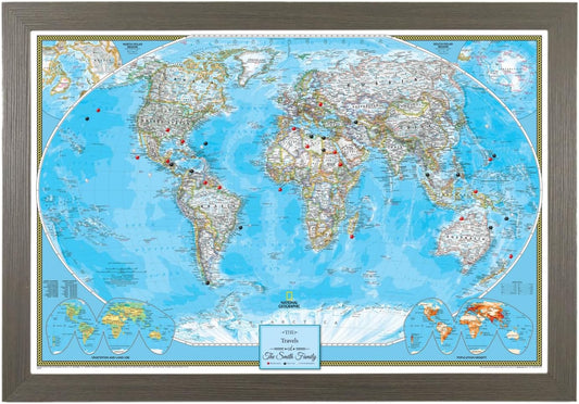 Canvas Classic World Map Pin Board – Framed Travel Map with Pins for Wall – Personalized Push Pin World Map for Tracking Journeys – 27.5" x 39.5" Barnwood Gray Frame