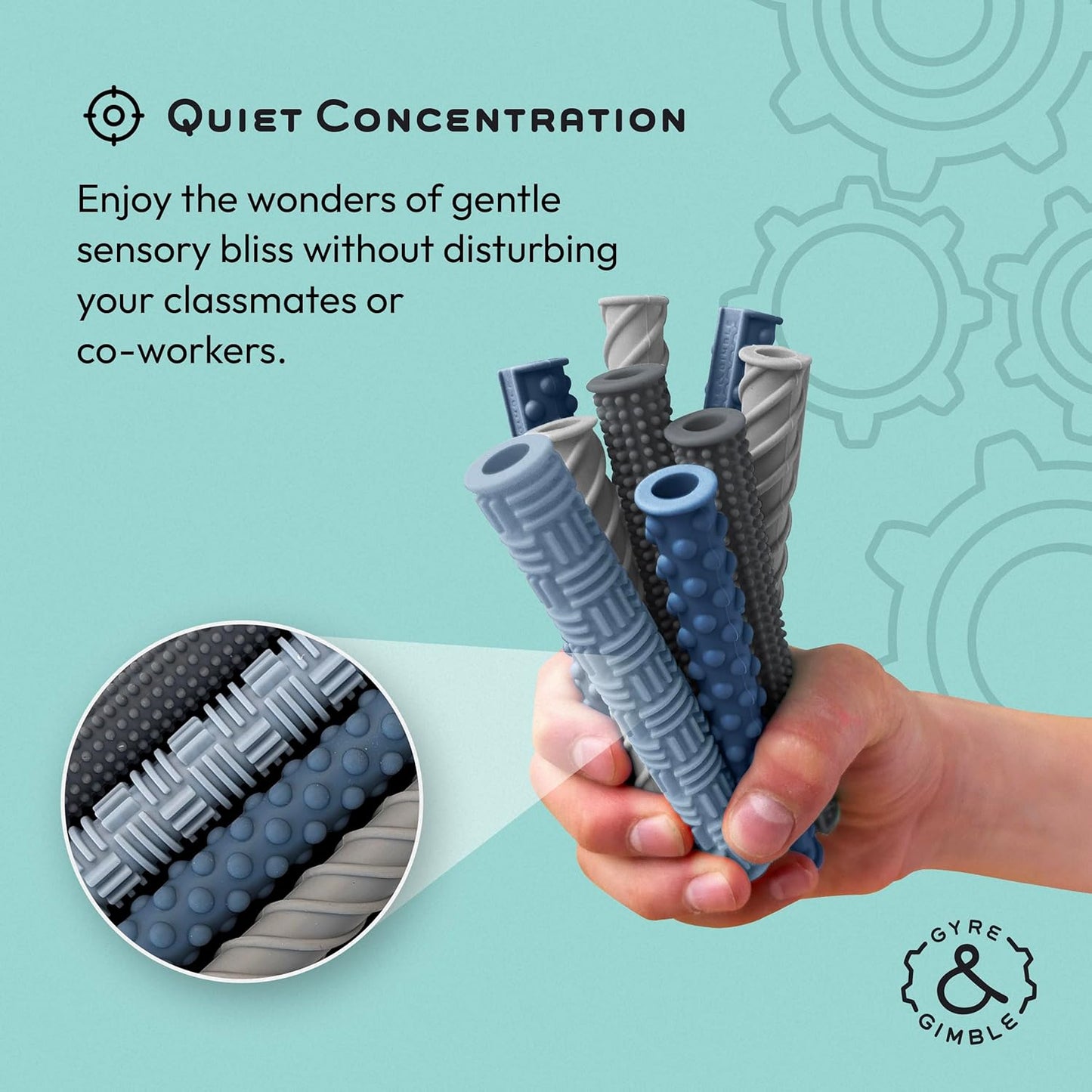 Gyre & Gimble Pencil Gidgets – Textured Silicone Pencil Sleeve for Quiet Fidgeting – Transform Your Mechanical Pencil into a Sensory ADHD Tool for Kids and Adults – 4 Sleeves & 2 Pencils