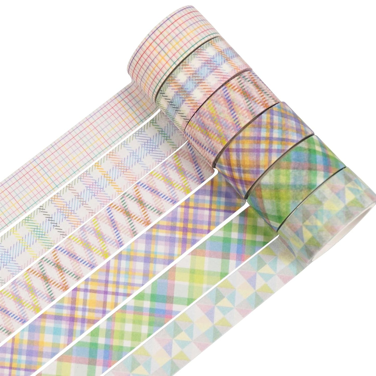 YUBX Basic Grid Washi Tape Set 12 Rolls Plaid Decorative Masking Tapes for Arts, DIY Crafts, Journals, Planners, Scrapbook, Wrapping (Colored)