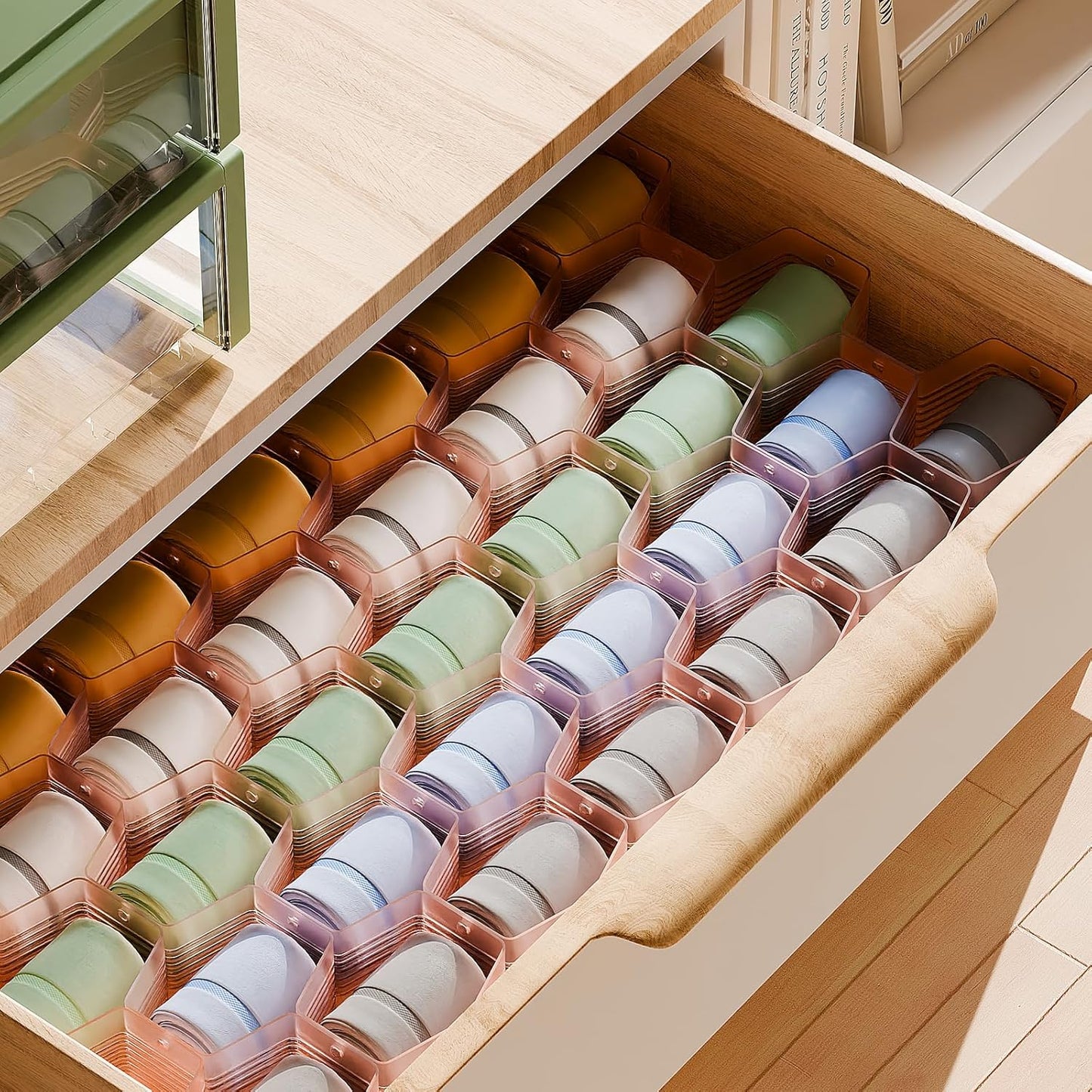 Honeycomb Separator Adjustable Drawer Organizer Divider for Underwear Belt-Scarf Socks Organizer (Pink(1pc))