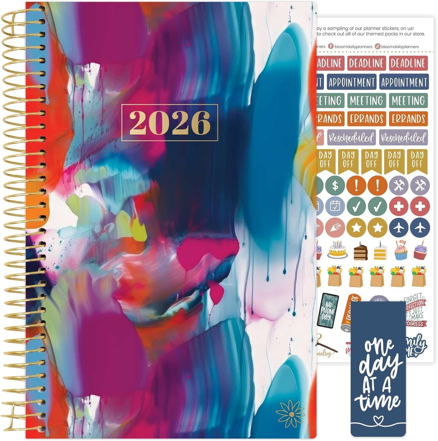 bloom daily planners 2026 Planner (January - December) Calendar Year Organizer - 5.5” x 8.25” - Weekly & Monthly Agenda Book with Stickers & Bookmark - Brilliant Brushstrokes