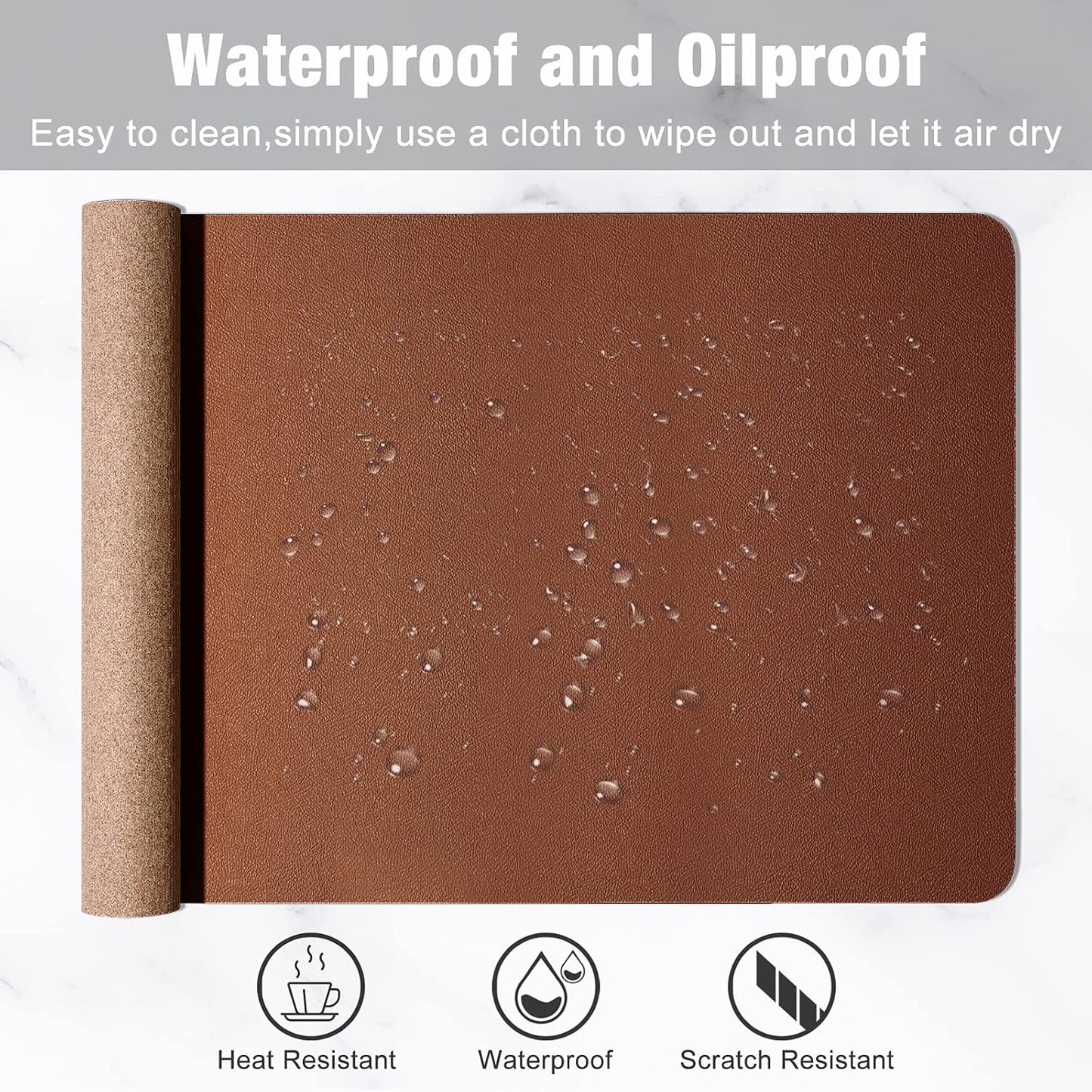 Hsurbtra Desk Pad, 30" x 14" PU Leather Desk Mat, XL Extended Mouse Pad, Waterproof Desktop Blotter Protector, Non-Slip Ultra Thin Large Laptop Keyboard Writing Mat for Office Home, Brown