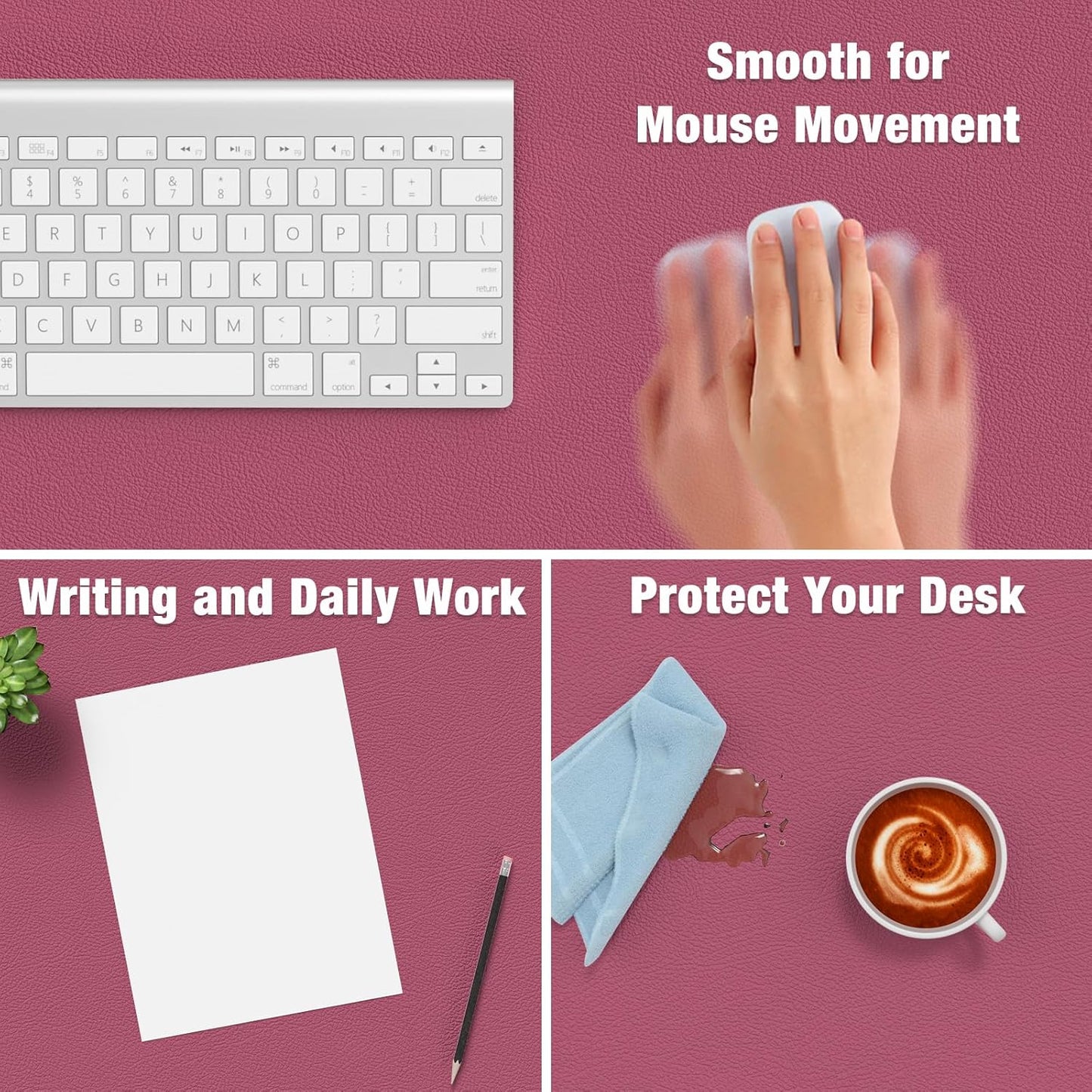 Hsurbtra Desk Pad, 35.5" x 17" PU Leather Desk Mat, XXL Extended Mouse Pad, Waterproof Desktop Blotter Protector, Non-Slip Ultra Thin Large Laptop Keyboard Writing Mat for Office Home, Deep Red