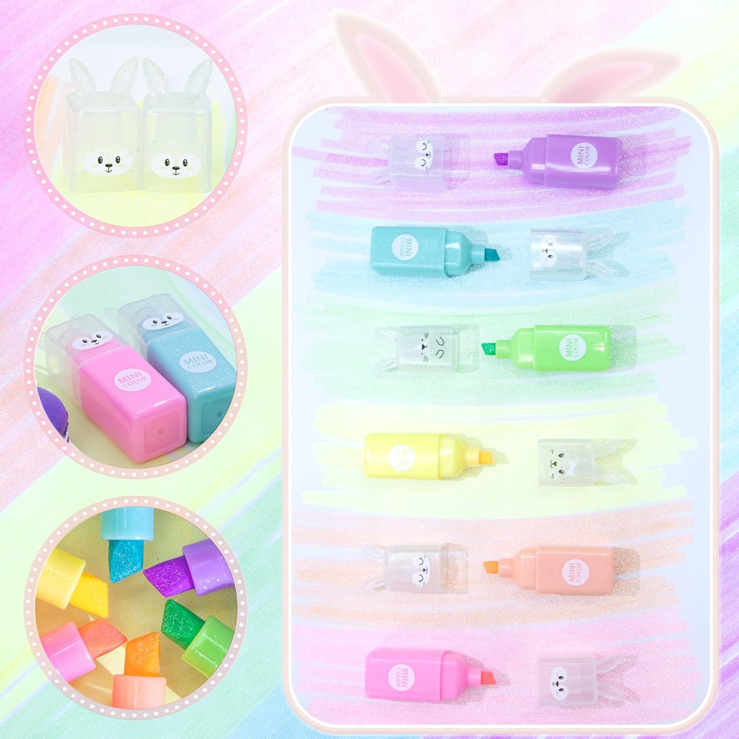 6 Pcs Rabtti Shape Cute Mini Highlighters Pen Glitter Color Chisel Tip Kawaii Gift Highlighter Marker