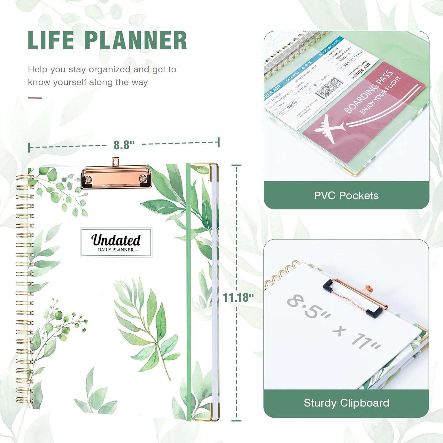 Ospelelf Undated Spiral Bound Planner Daily, Weekly and Monthly Planner 2025-2026, Work Planners 12 Month 8.5 x 11