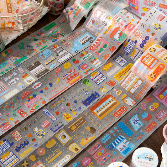 Alideco 6pcs Decorative Adhesive Tapes Vintage Shopping Center PET Tape Great for Bullet Journal Supplies, Arts, Scrapbook, DIY Crafts, Planners (gouwupaidui)