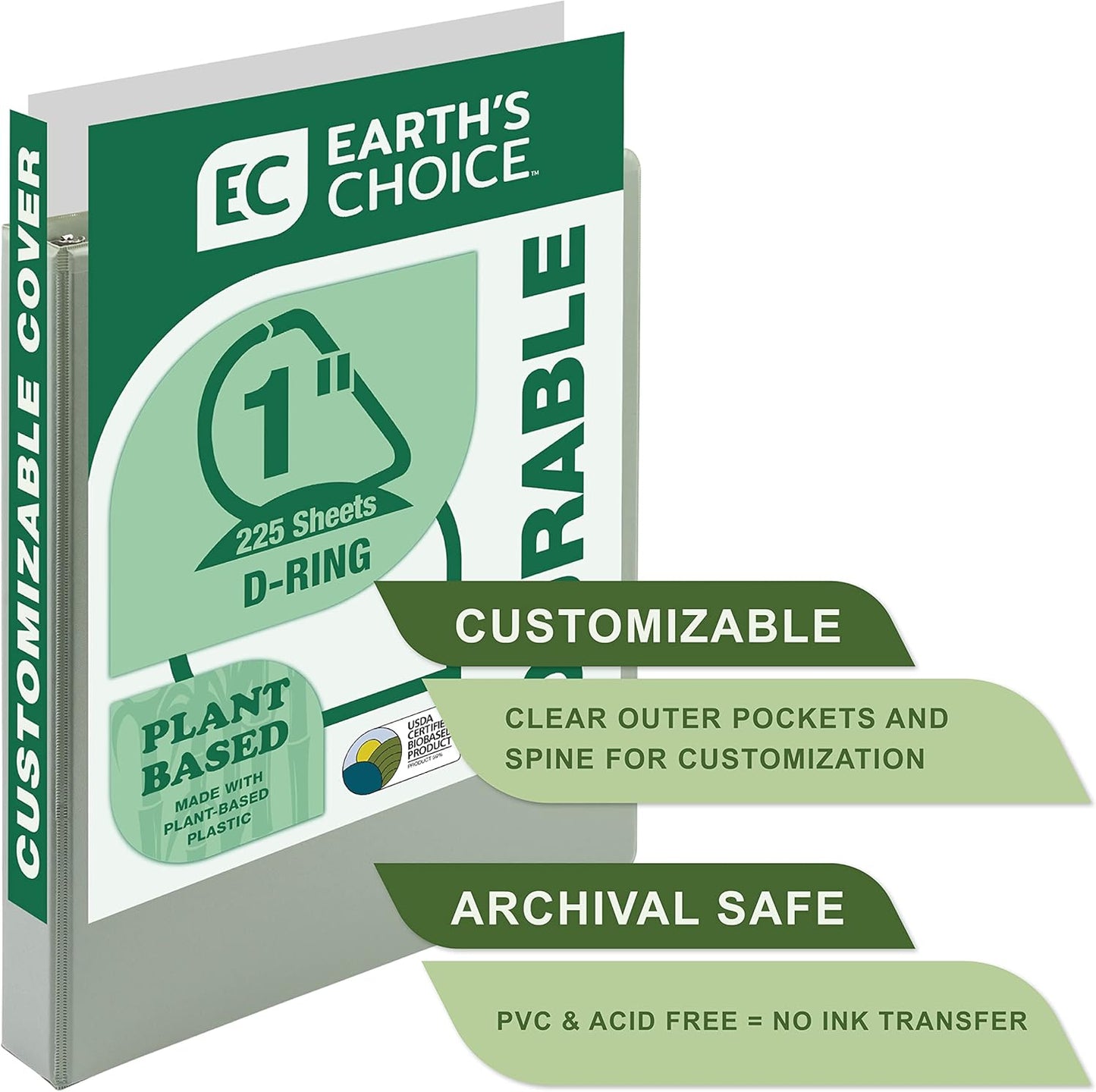 Samsill Plant Based Durable D-Ring Binders – 0.5 Inch 3 Ring Binder with 125 Sheet Capacity, Made in The USA Eco Friendly School and Office Supplies (Single, Sage)