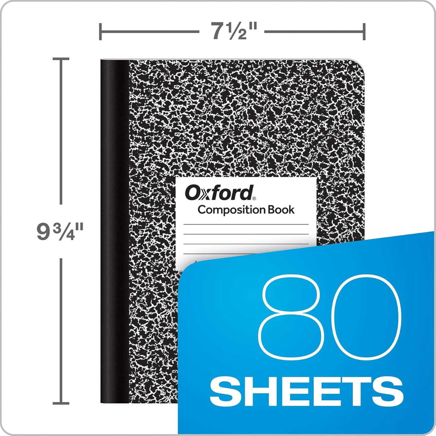 Oxford Composition Notebooks, Graph Ruled Paper, 9-3/4" x 7-1/2", Black Marble Covers, 80 Sheets, 12 per Pack (63786)