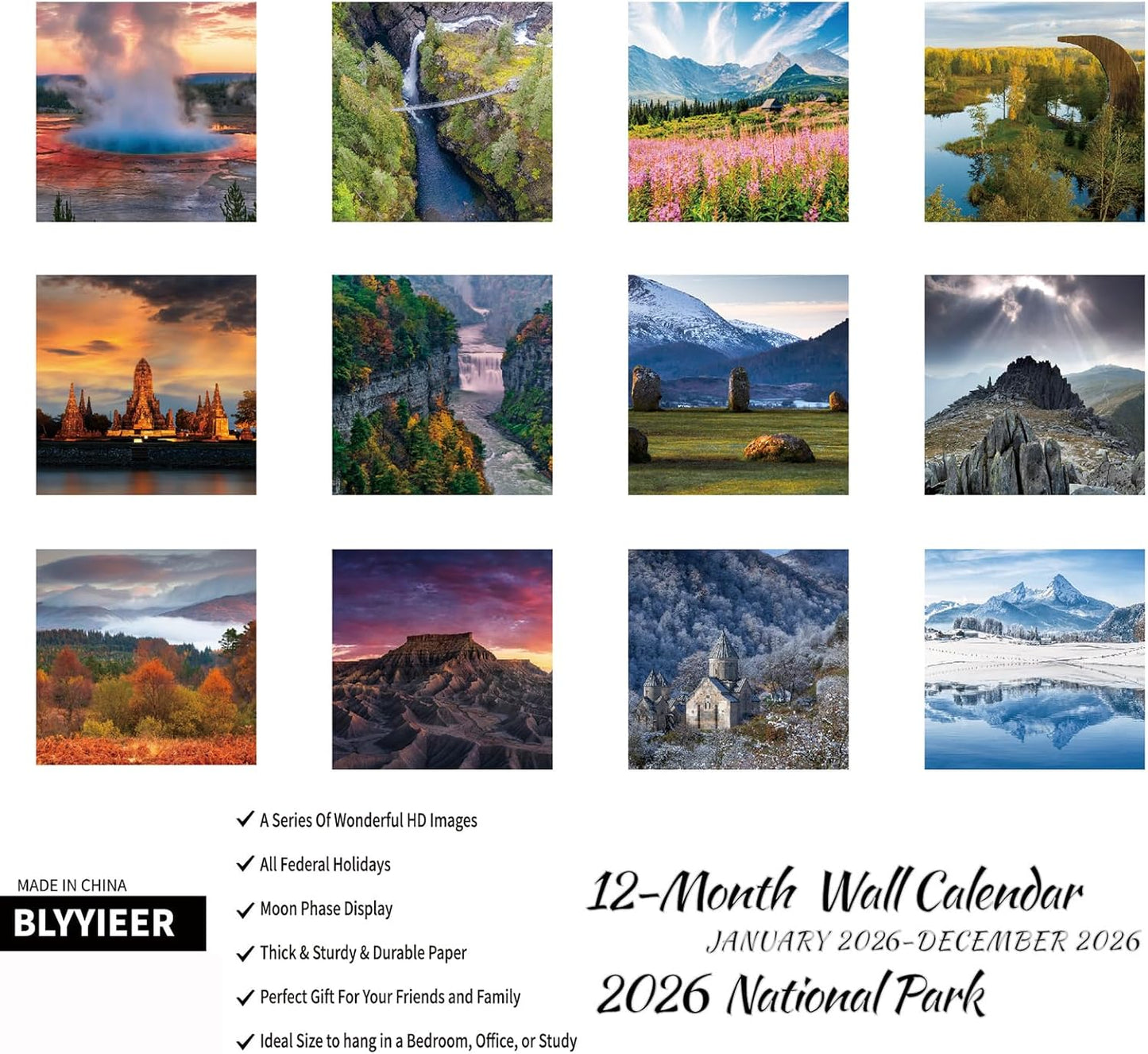 2026 Wall Calendar NATIONAL PARKS | 12 Month Hangable Nature Calendars | 12" x 24" (Open) | Thick & Sturdy Paper for Organizing & Planning | Giftable | NATIONAL PARK