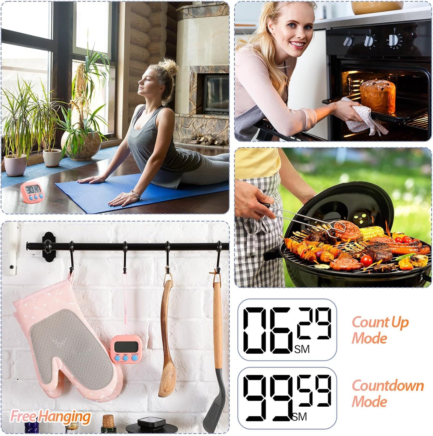 Weewooday 24 Pcs Digital Kitchen Timer Magnetic Timer Bulk On/Off Switch Minute Second Count up Countdown Loud Alarm for Exercise Cook Baking (Pink,Orange)