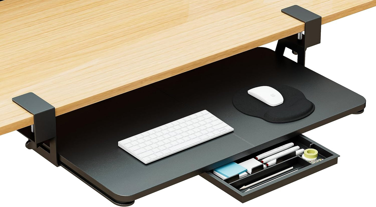 Desktop Keyboard Tray, Under Desk Pull Out, 26.77" X 11.81" Large Size Keyboard Tray with C-Clip Mount, Easy Installation, Computer Keyboard Stand, for Home Study and Office