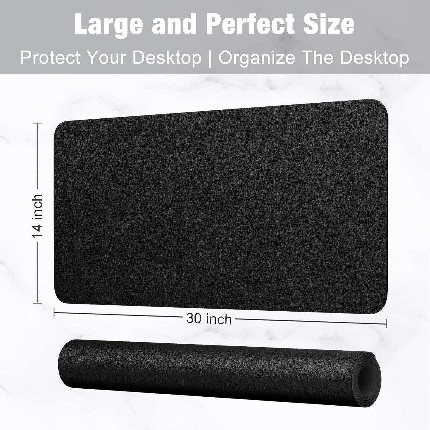 Hsurbtra Desk Pad, 30" x 14" PU Leather Desk Mat, XL Extended Mouse Pad, Waterproof Desktop Blotter Protector, Non-Slip Ultra Thin Large Laptop Keyboard Writing Mat for Office Home, Black