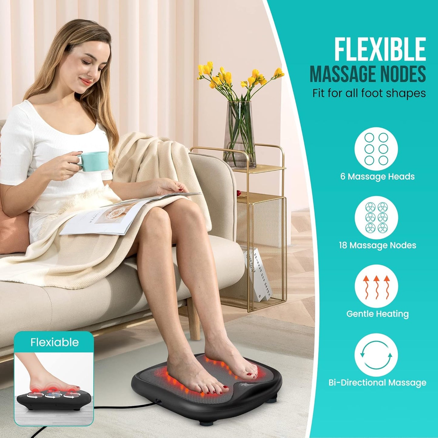Snailax Shiatsu Foot Massager with Heat, Washable Cover Kneading Foot & Back Massager, Heated Feet Warmer, Electric Feet Massager Machine for Plantar Fasciitis