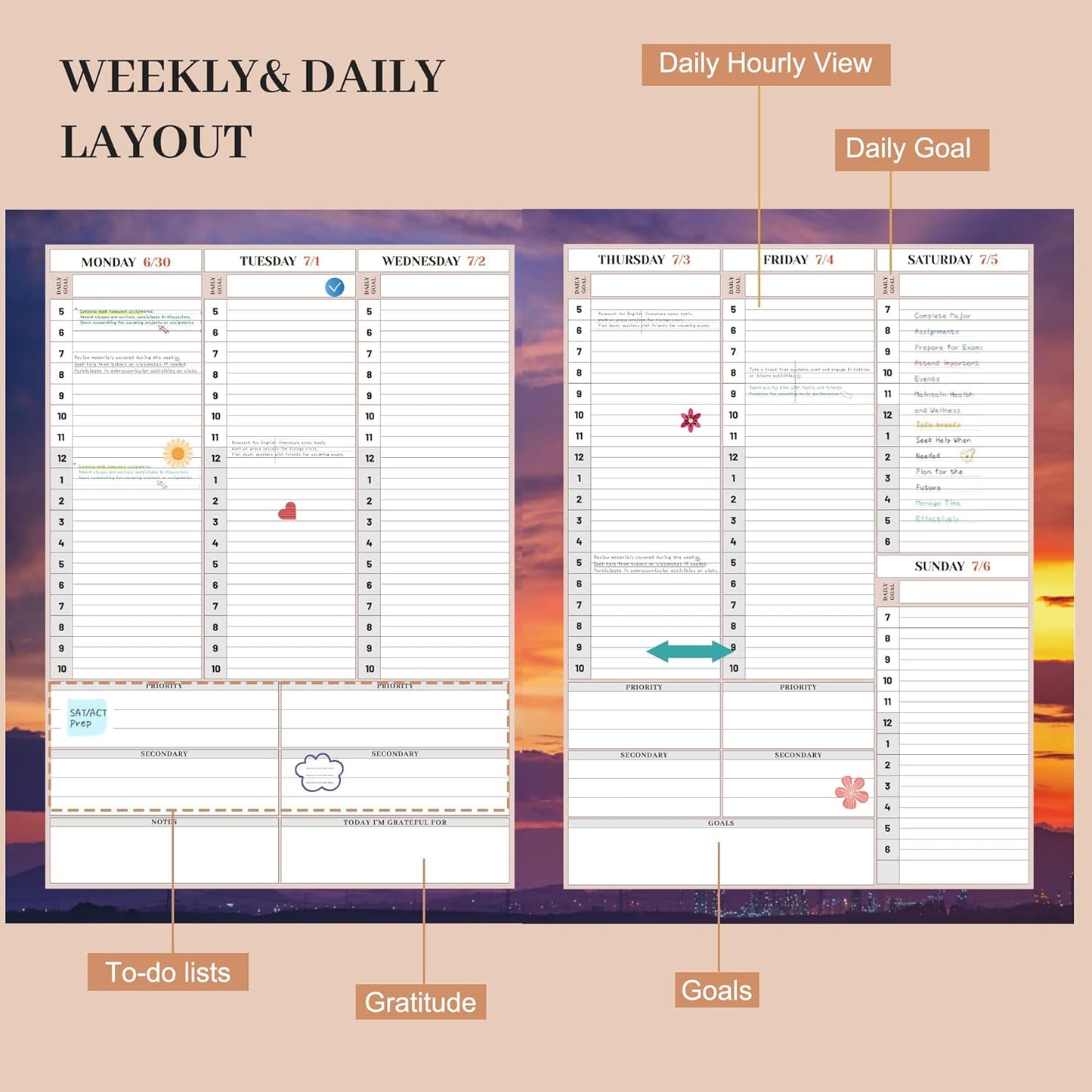 CAGIE Planner 2025-2026 for Women, July 2025-June 2026 Calendar Planners Weekly and Monthly 8.5 x 11 Large 25-26 Hourly Daily Yearly Academic Agenda with Stickers Hardcover