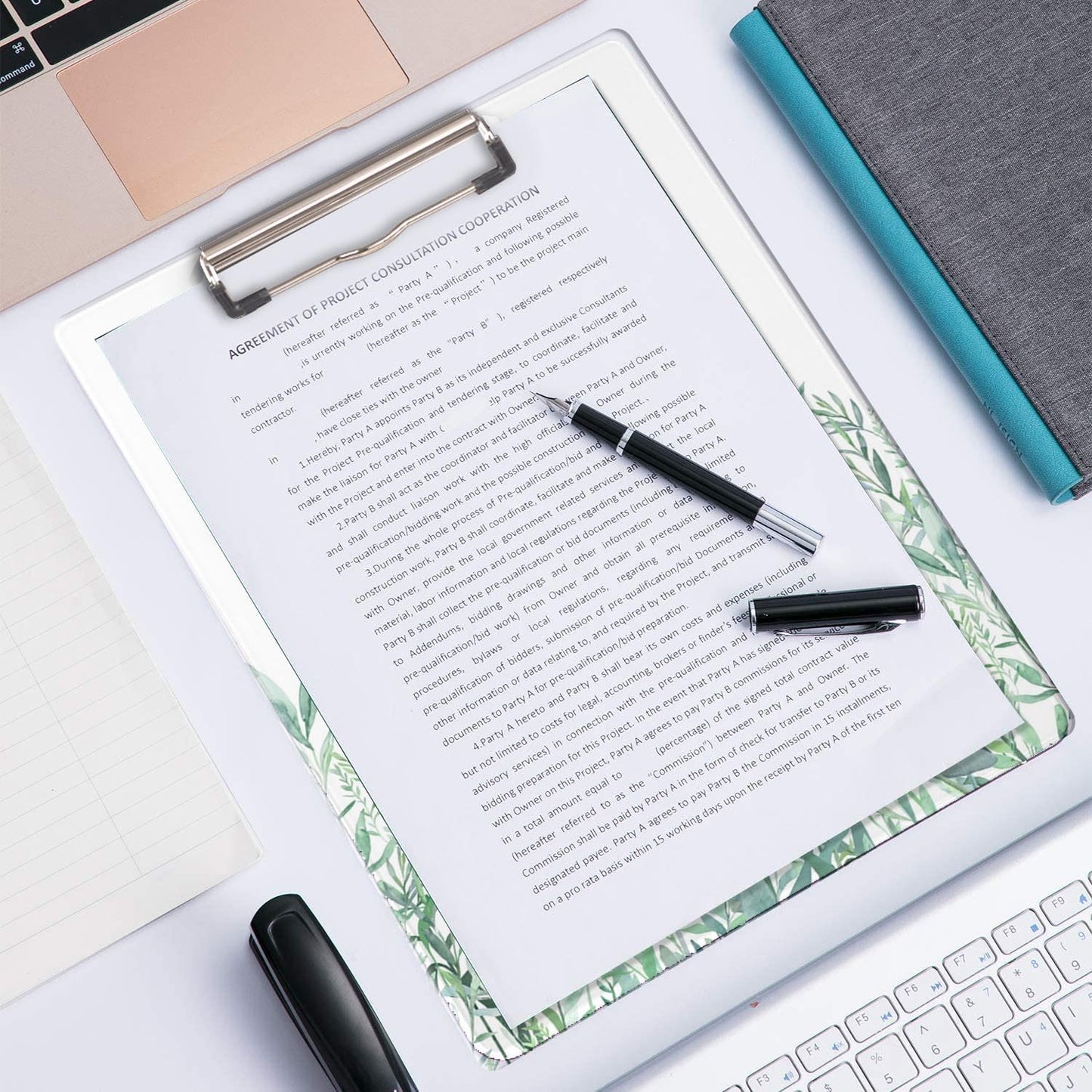 Britimes Clipboard Decorative Office School Hardboard Wood Nursing Clip Board and Pull for Standard A4 Letter Size Summer Mint Green Plant Tree 12.6" X 8.9"