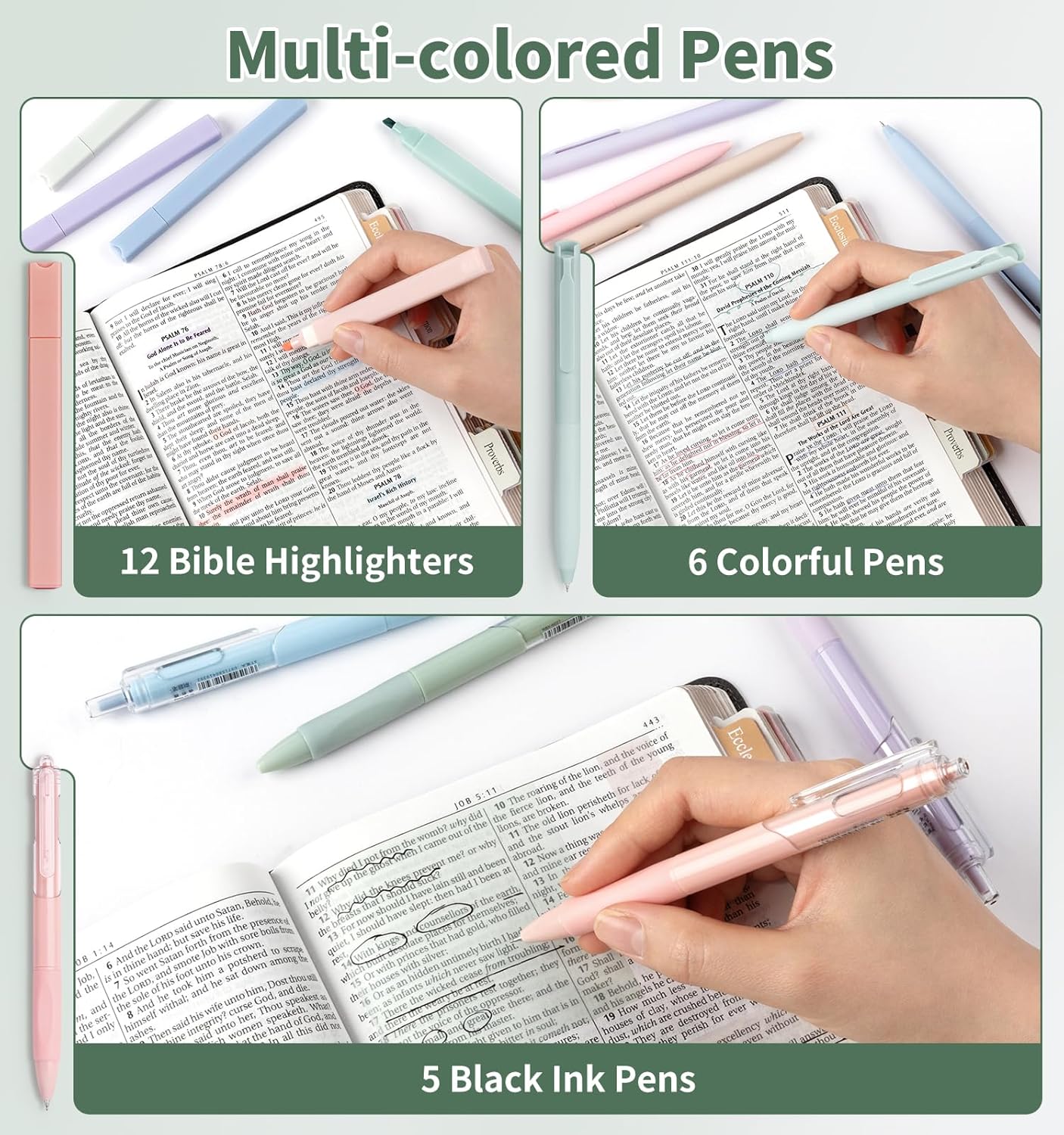 47Pcs Bible Study Supplies, Bible Journaling Kit for Women, Pencil Case, 12 Pastel No Bleed Highlighters and 6 Colored Pens, Bible Tabs and More, Bible Study Tools, Book Annotation Kit for Women & Men