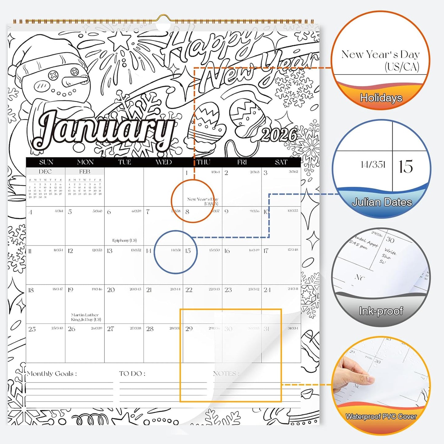 Ospelelf Wall Calendar 2026-2027 Monthly Large 22'' x 17'' Spiral Coloring Calendars,18 Month Family Office Calendar, Use Jan 2026 - June 2027, Season