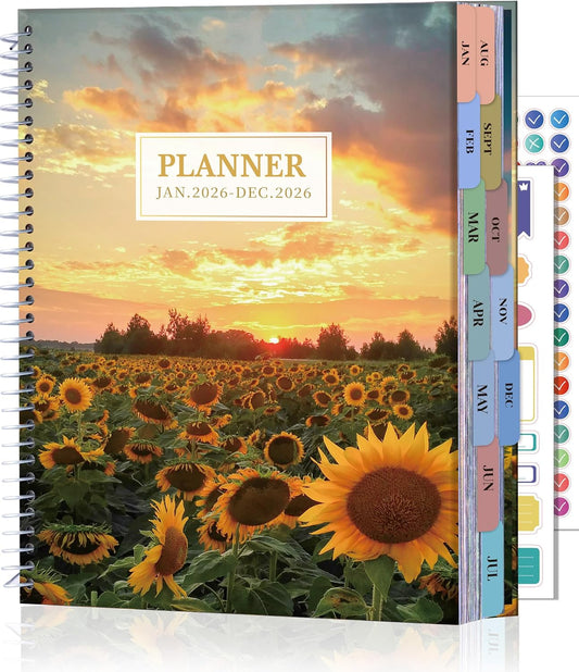 CAGIE Planner 2026: 12 Months Jan 2026 - Dec 2026 Calendar Planners Weekly and Monthly 8.5" x 11" Large Spiral Planners for Women Hourly Daily Yearly Agenda with Tabs Stickers, Sunflower