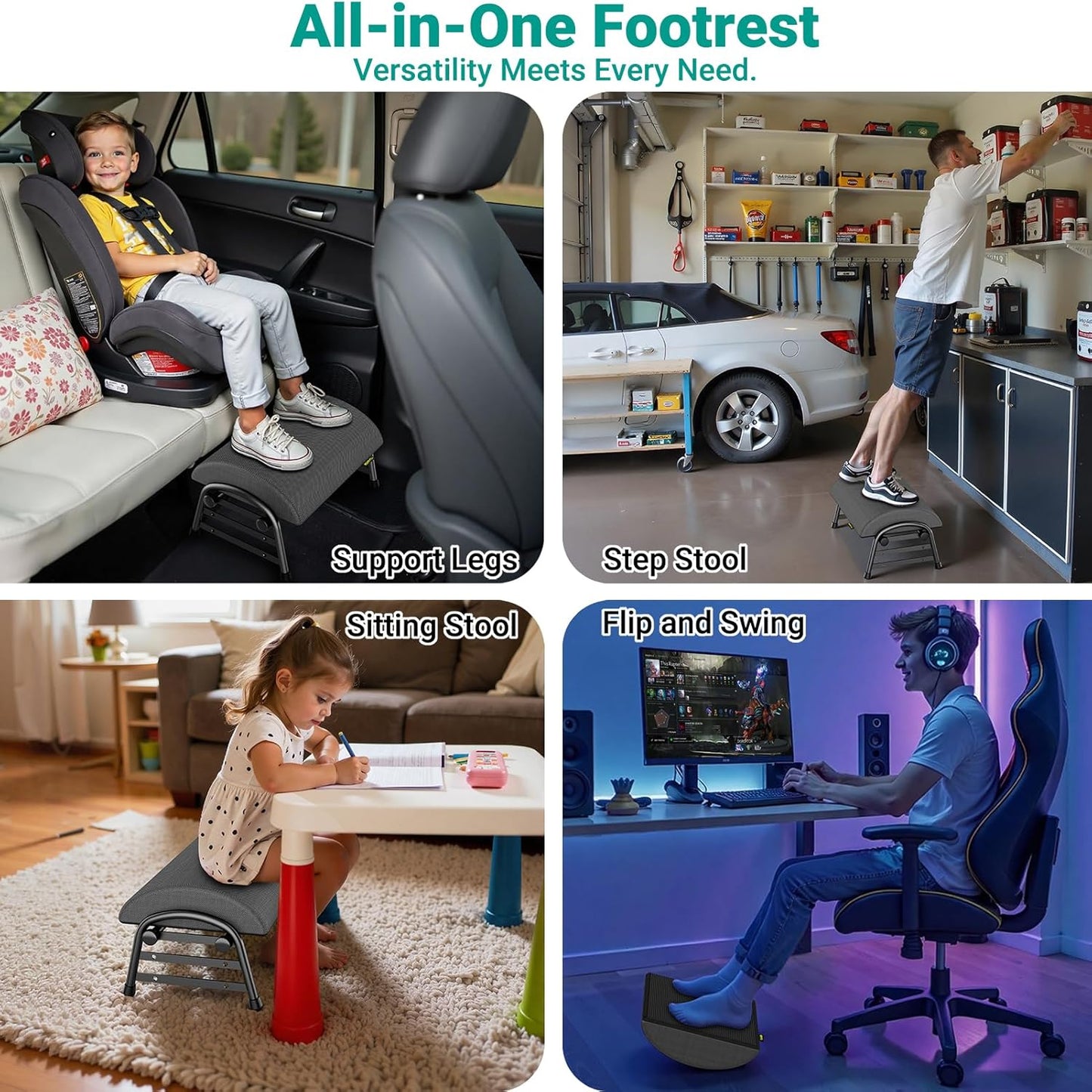 Adjustable Foot Rest for Under Desk at Work, Ergonomic Under Desk Footrest with 6 Positions, Foot Stools for Under Office Desk Chair, Leg Rest for Home, Car, Computer, Gaming Accessories