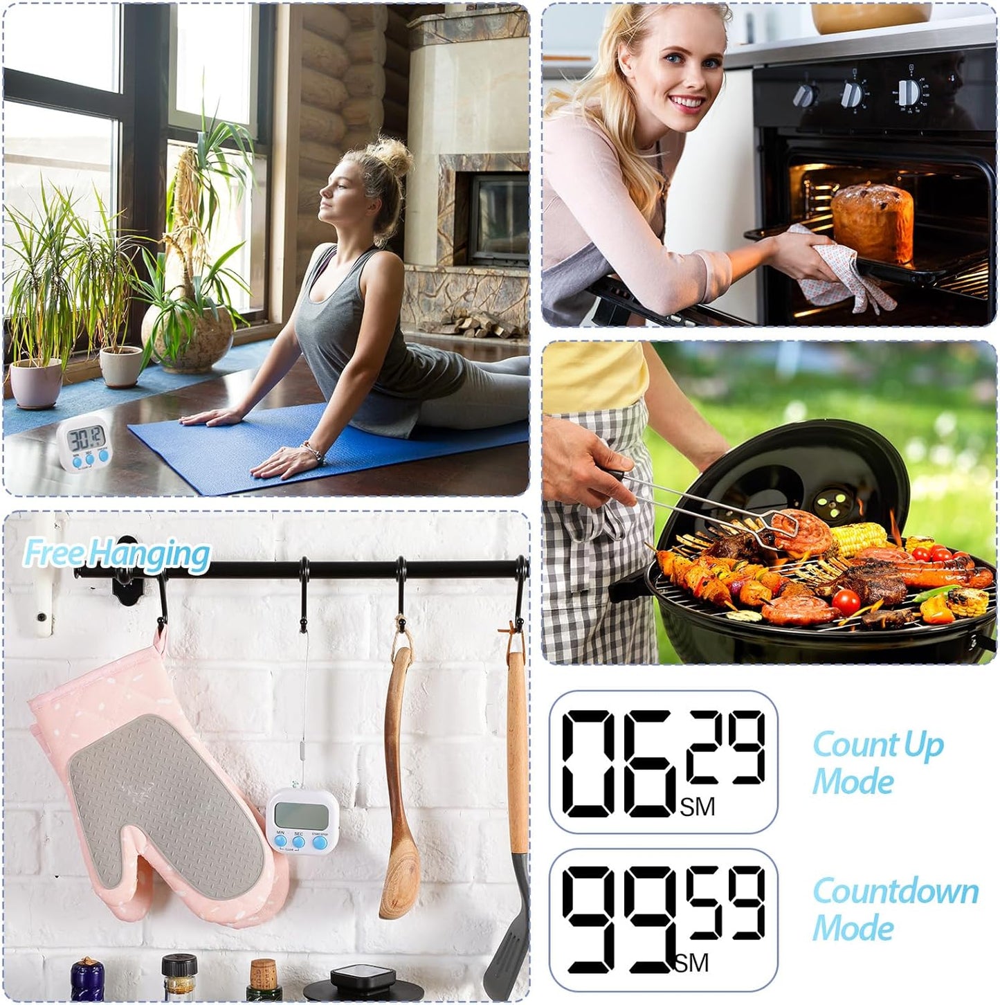 Weewooday 24 Pcs Digital Kitchen Timer Magnetic Timer Bulk On/Off Switch Minute Second Count up Countdown Loud Alarm for Exercise Cook Baking (Black,White)