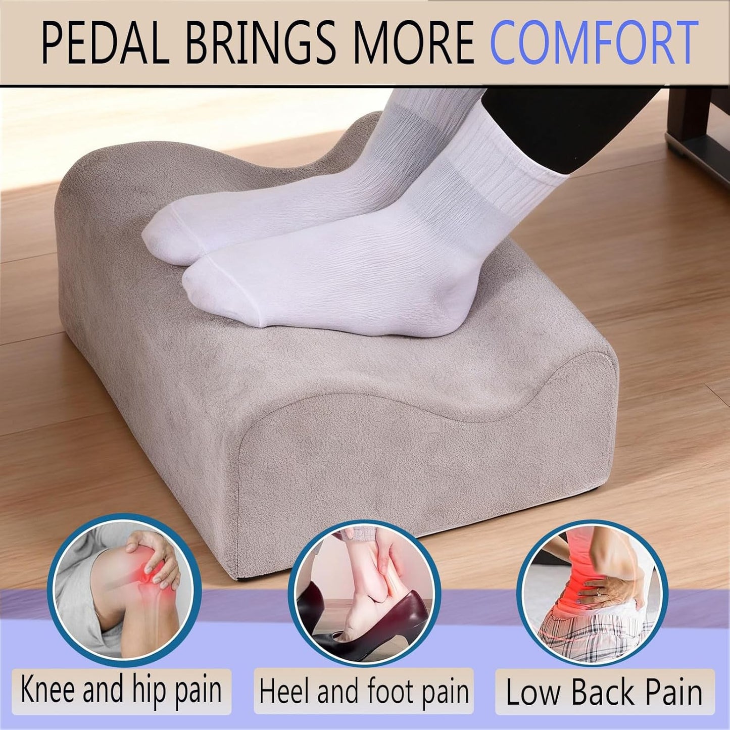Foot Rest for Under Desk at Work, Ergonomic Under Desk Footrest with Washable Cover, Memory Foam Foot Stool for Office Chair & Gaming Chair, Back & Hip Pain Relief, Light Grey