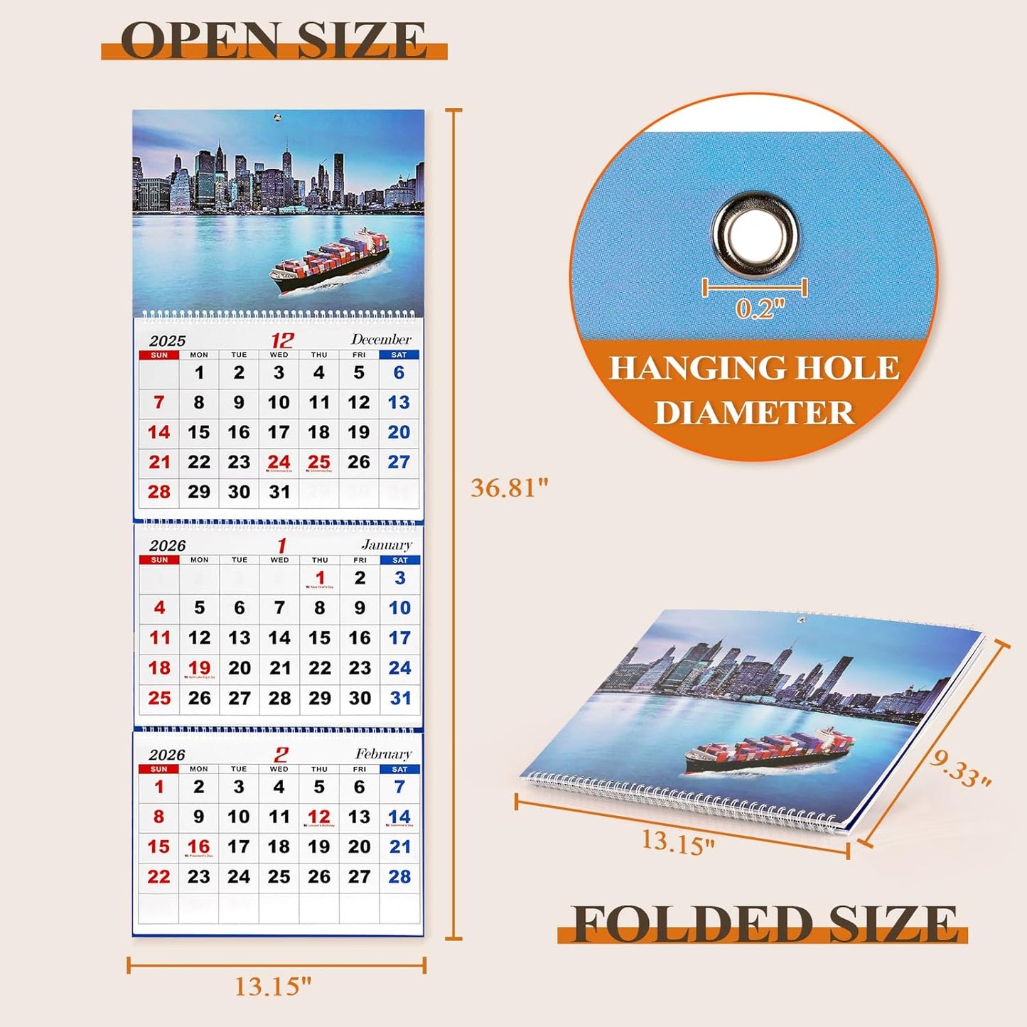 Wall Calendar 2026 Monthly Calendar 3 Month Display Wall Calendars 2026 Wall Calendar (Folded in one Month), Dec 2025 - Jan 2027, for Office School Home (A)