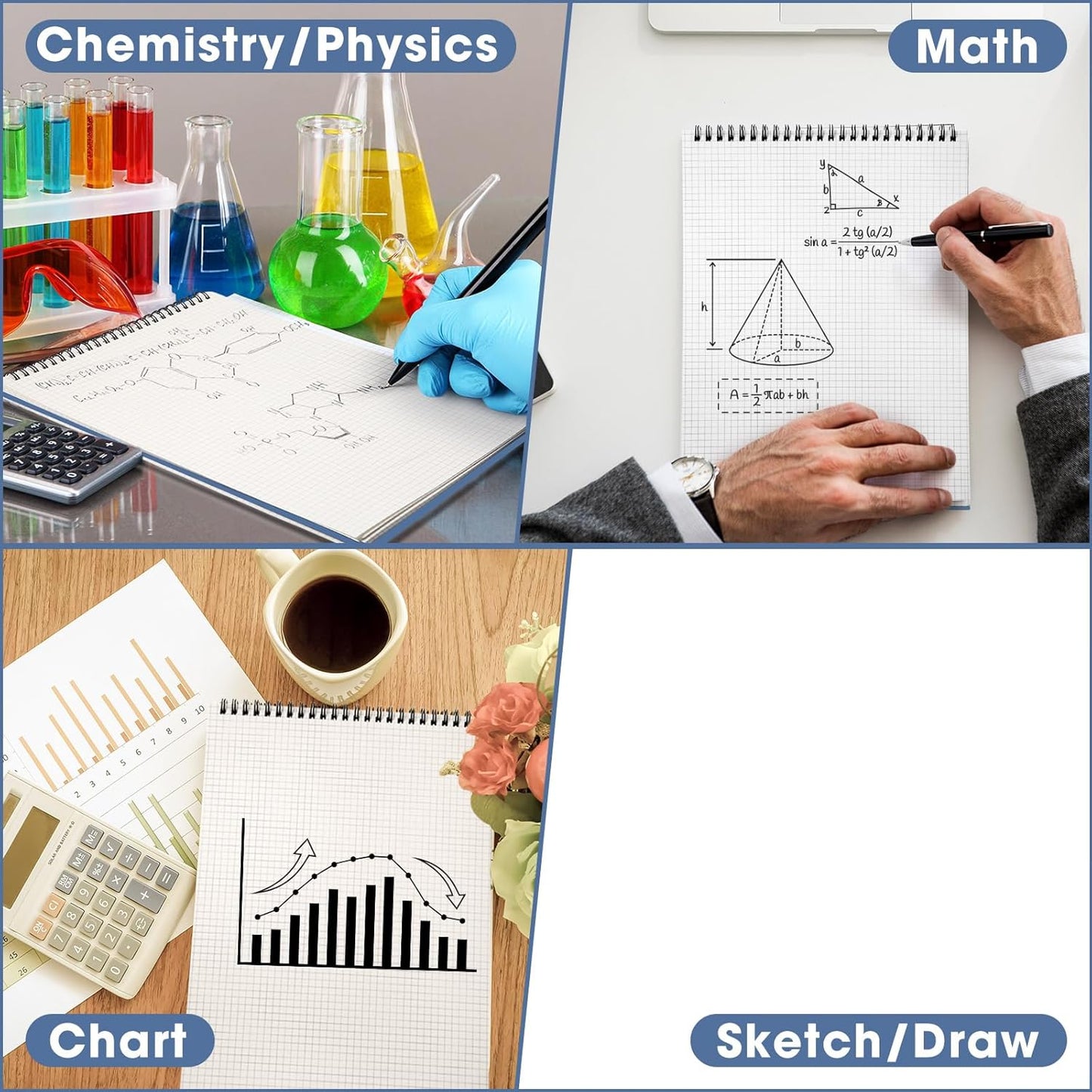 Top Spiral Graph Paper Notebooks 8.7 X11.4 Inch A4 Grid Paper Notepad 70 Sheet Memo Steno Pad for Engineering Writing Sketching Drawing School Office Supplies (Dark Blue,1 Pack)