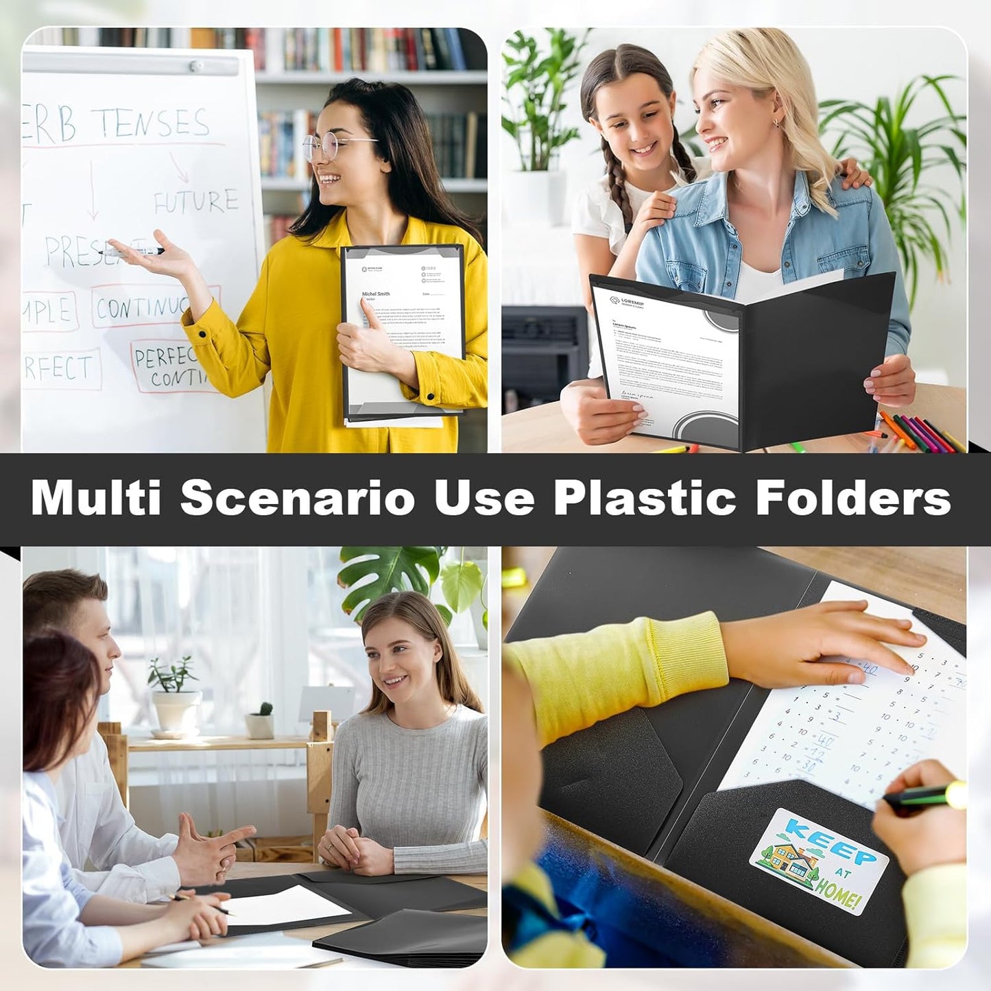 Henoyso 24 Set Parent Teacher Communication Folder with Clear Front Pocket Take Home Heavy Duty 2 Pocket Homework Folder for Student with School and Home Stickers, 12 x 9.45 Inch(Black)