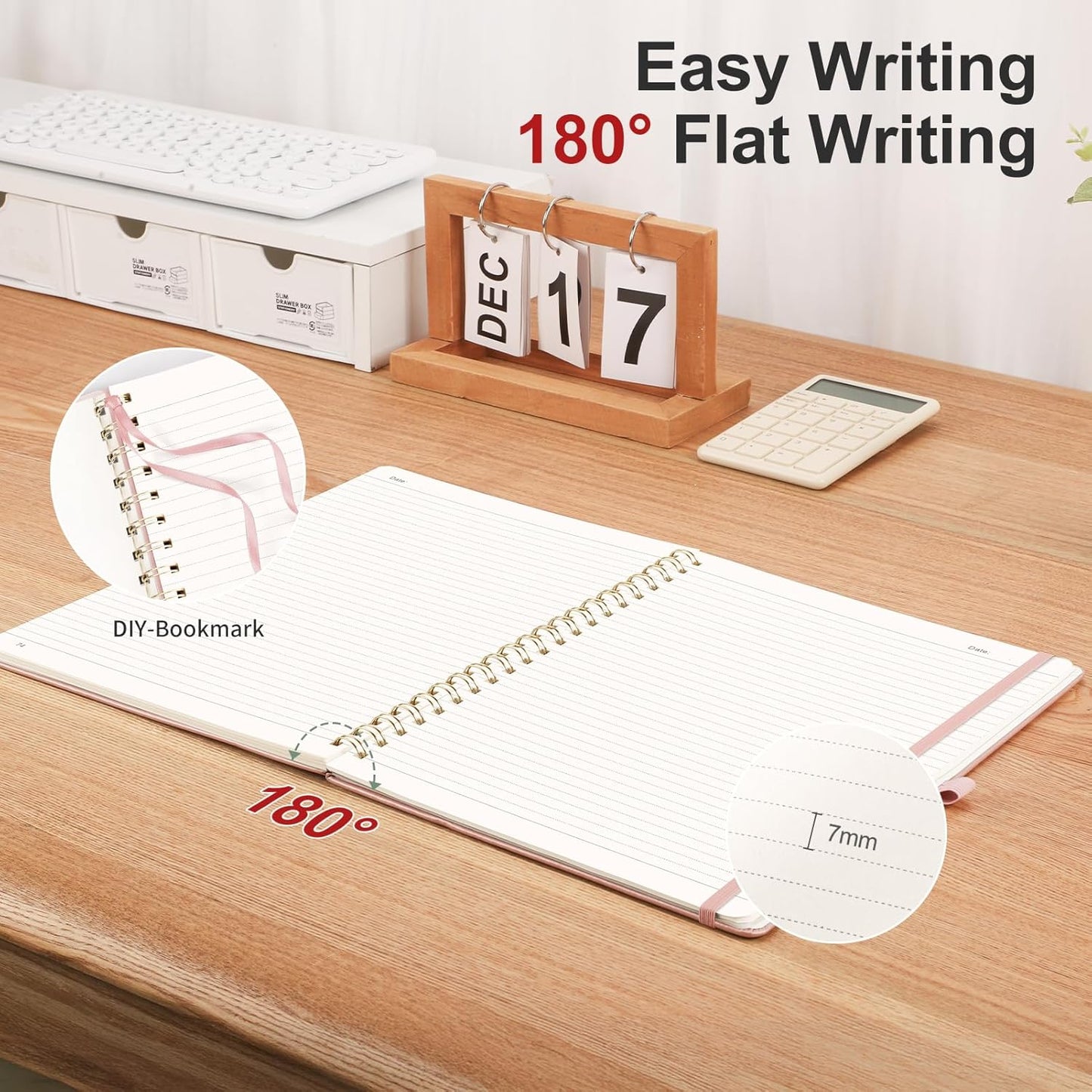 AHGXG Lined Spiral Notebook 8.5" x 11", A4 Large Notebook Journals for Women Men, Leather Hardcover, 100 GSM Thick College Ruled Paper, Notebooks for Work School Note Taking Writing, Rose Gold