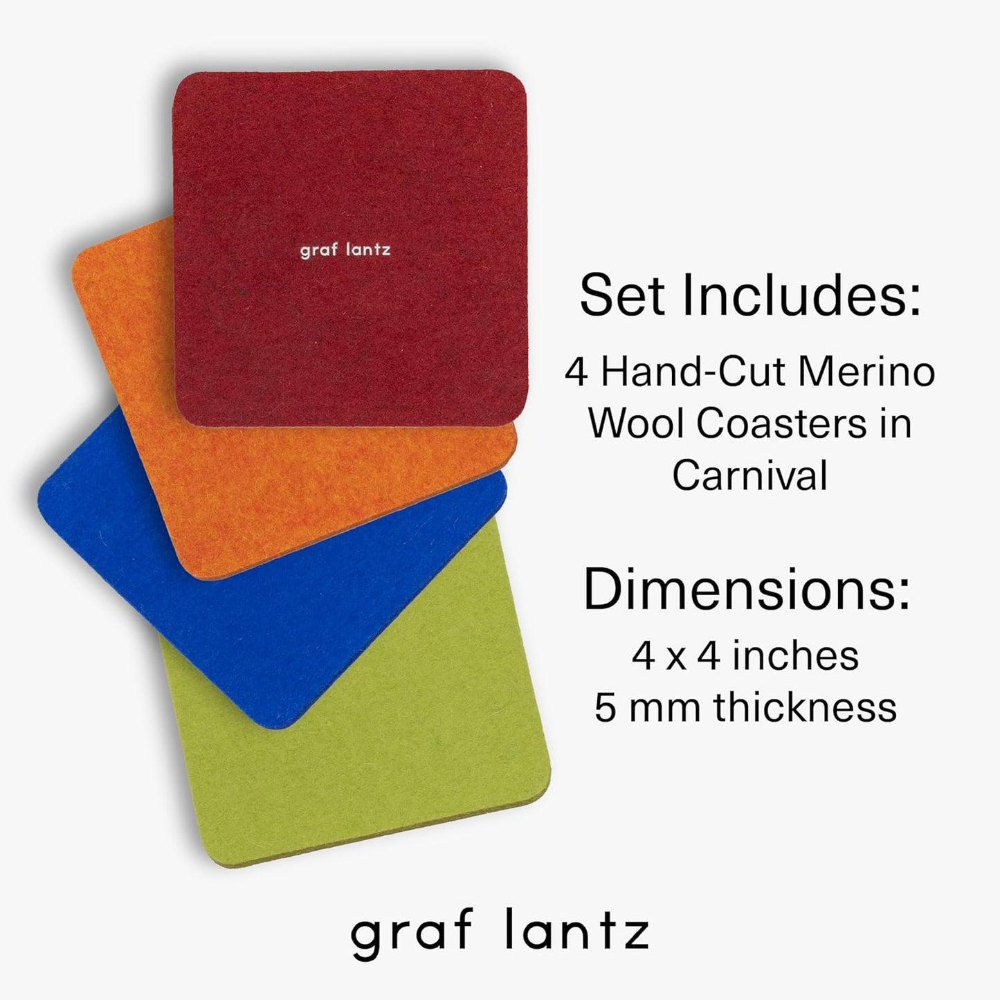 Graf Lantz - Bierfilzl Merino Wool Square Coasters Set of 4 - Carnival (4"x4"x5mm) - Absorbs 30% of Weight - Natural German Wool - Heat Resistant, Sustainable, Reusable - Home Decor