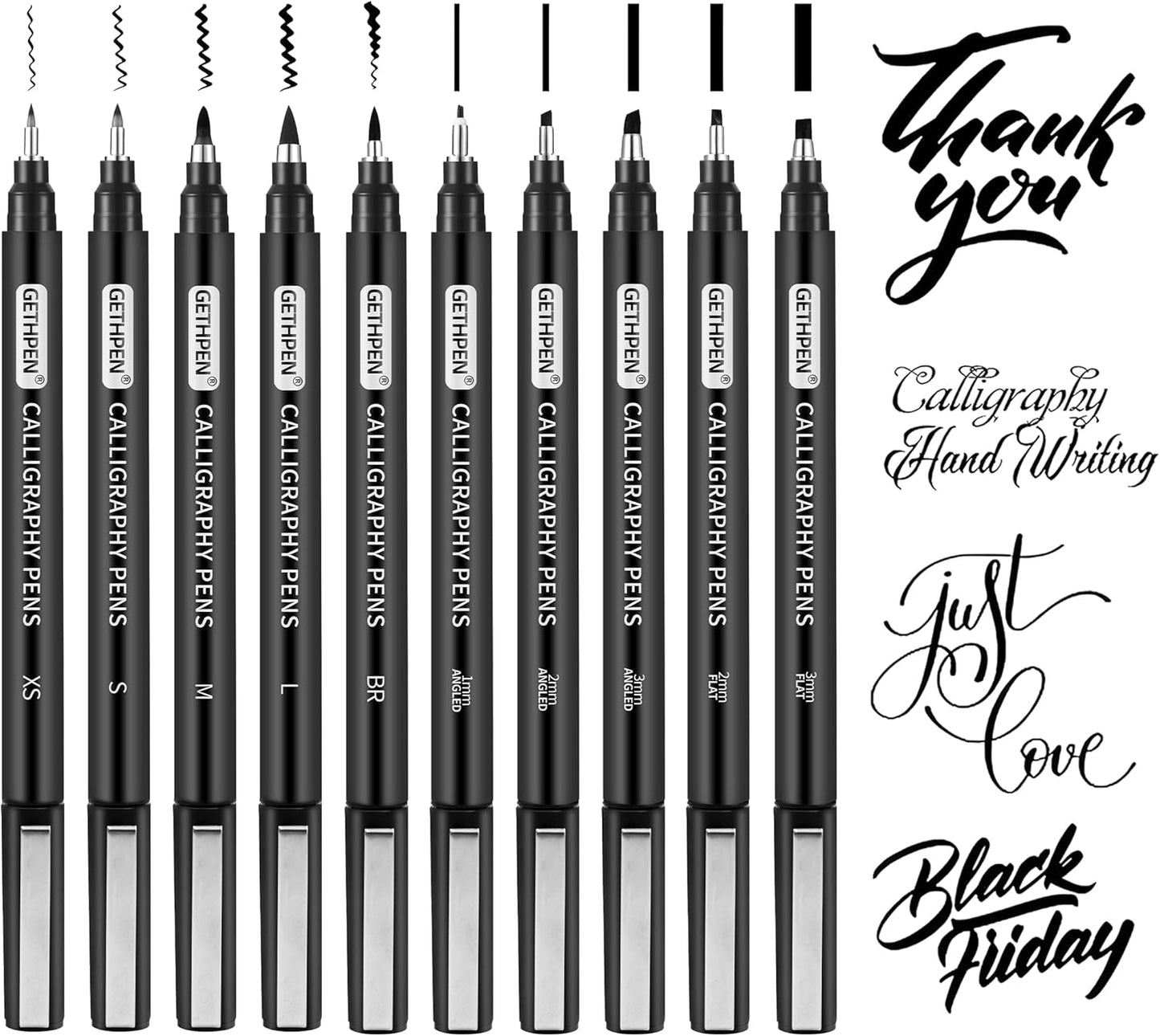 Calligraphy Pen, 10 Size Calligraphy Pens for Writing,Calligraphy markers, Brush Pens Calligraphy Set for Beginners,Black Archival Ink Pens, Hand Lettering Pen for Art Drawing,Sketching,Scrapbooking