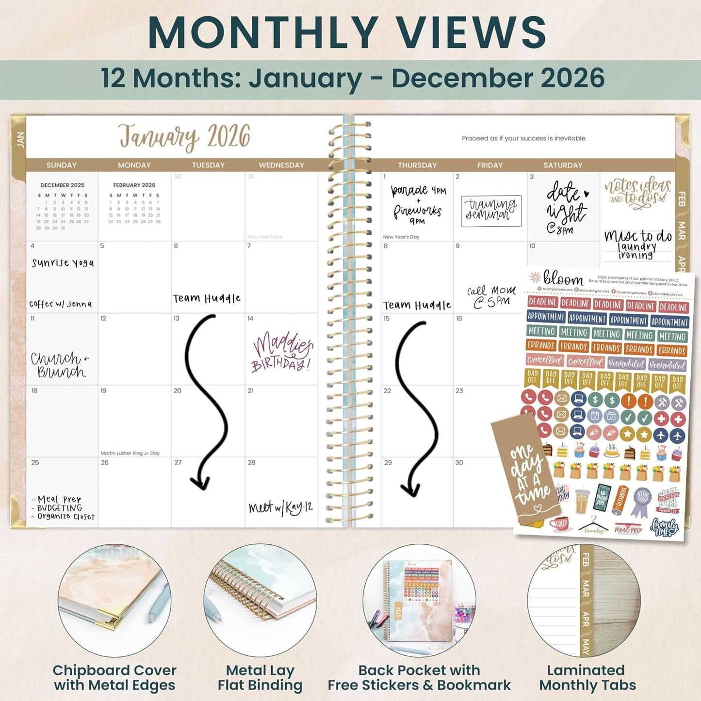 bloom daily planners HARDCOVER 2026 Planner (January to December) - 8.5” x 11” Weekly & Monthly Dated Agenda Organizer Book with Stickers & Tabs - Ocean Oasis