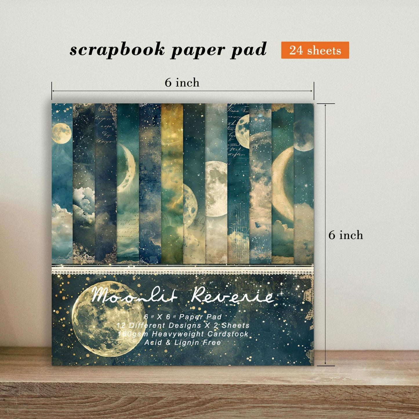 Moon Starry Sky Scrapbook Paper Pad - 24 Sheets 6x6 in Pattern Designed Decorative Decoupage Origami Folded Card Material for DIY Crafts Gift Wrapping Planners Junk Journal Supplies