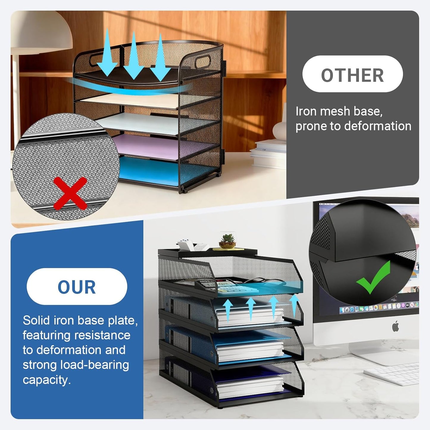 Natwind 4-Tier Desk Organizer,Stackable Paper Tray, Desk Accessories,Metal Mesh Desktop Organizer, Paper Sorter, Letter Trays,File Document Storage Rack for for Home, Office, School (Black)
