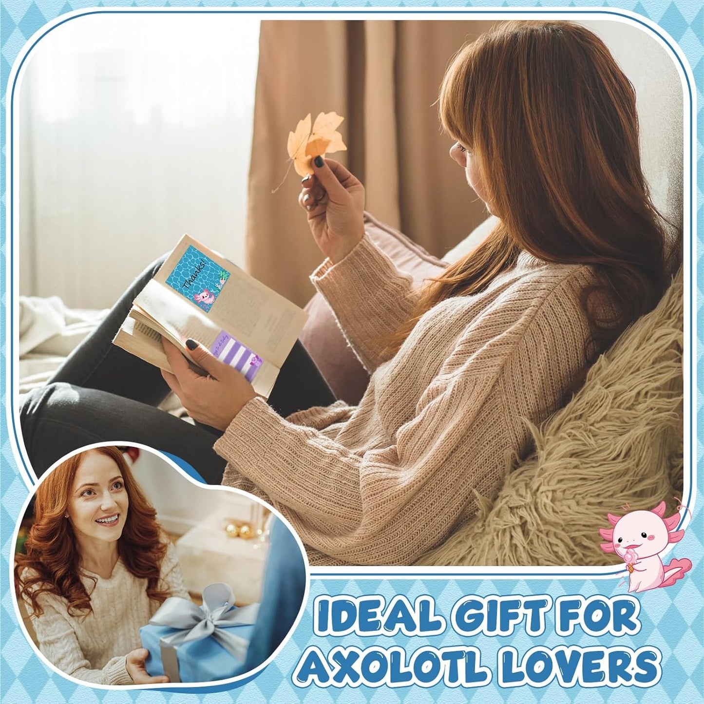 9 Pads Axolotl Sticky Notes 3x3 Inch Cute Self Stick Notepads Notes Adhesive Memo Pad Office Decor Gifts for Students School Teacher Meeting Office Supplies