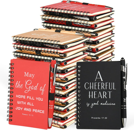 INSADA Christian Prayer Journal Spiral Notebooks Bulk with Pens - Small Notepads (4.13”x5.43”) - Christmas Gifts for Women men,Church Members & Bible Study Groups (60 sets multicolor)