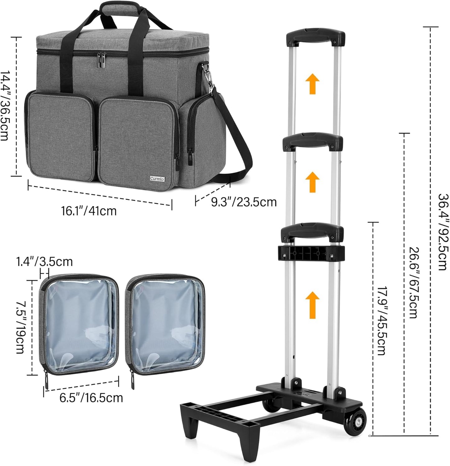 CURMIO Rolling Teacher Tote Bag with Padded Laptop Compartment for up to 15.6 Inches Laptop, Wheeled Teacher Bag for Teaching, Office, Craft, Gray